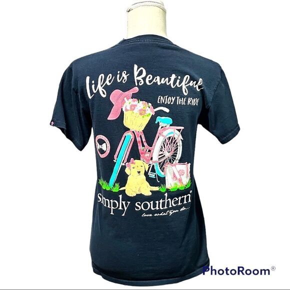Simply Southern navy blue bicycle dog short sleeves t-shirt - Picture 1 of 3